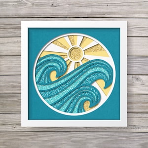 Ocean Shadow Box SVG, Waves Shadow Box SVG, 3D Shadowbox, Ocean SVG, Waves Shadow Box Cut File, Cricut Shadow Box, Summer Shadow Box svg