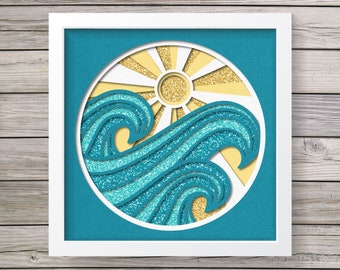 Ocean Shadow Box SVG, Waves Shadow Box SVG, 3D Shadowbox, Ocean SVG ...