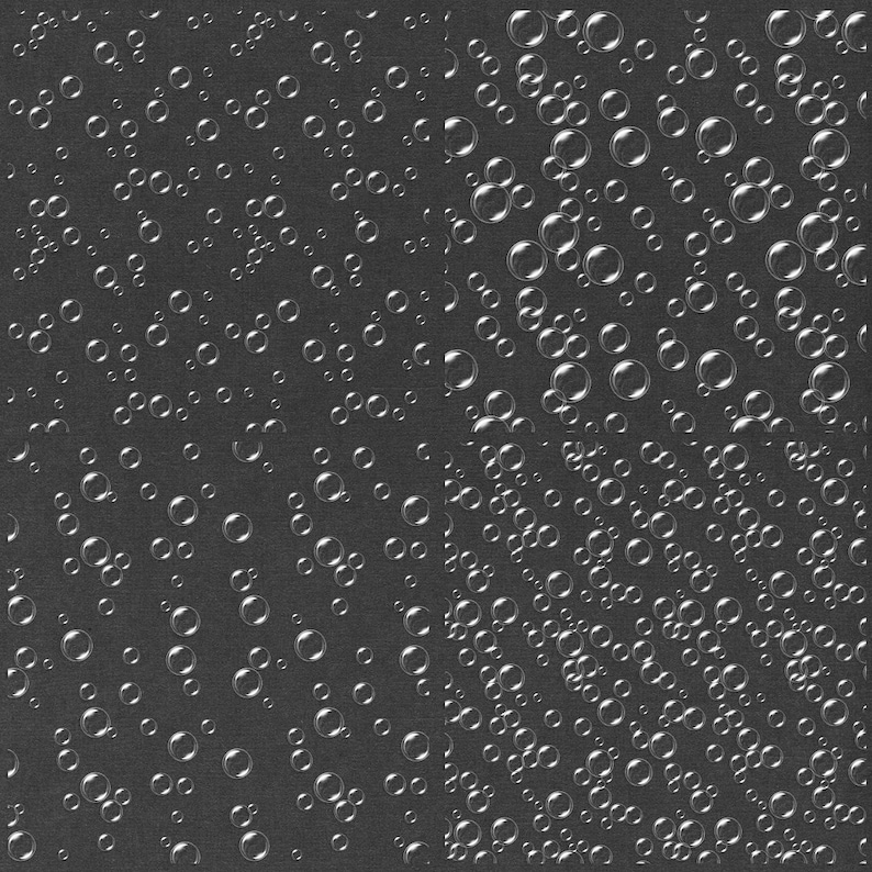 May include: A black background with a pattern of white bubbles of varying sizes.