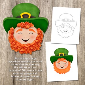 Puede incluir: Una plantilla de artesan&iacute;a de duende imprimible con un sombrero verde, una barba naranja y una cara sonriente. La plantilla tambi&eacute;n est&aacute; disponible en una versi&oacute;n en blanco y negro para colorear.