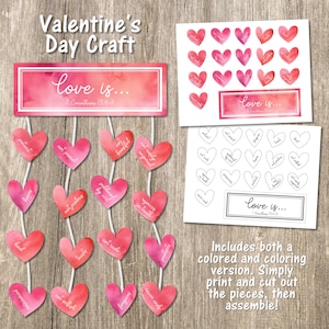 Valentine&#39;s Day Craft, Printable Craft, Heart Craft, Love Craft, Love Garland, Bible Verse Kids Craft, Valentine&#39;s Day Printable Craft
