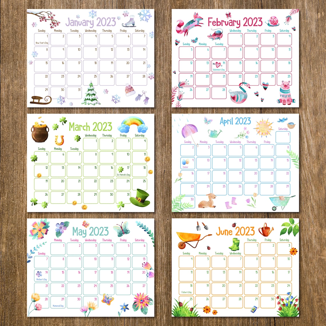 Printable Calendars Printable Kids Calendars 2023 Calendars Etsy