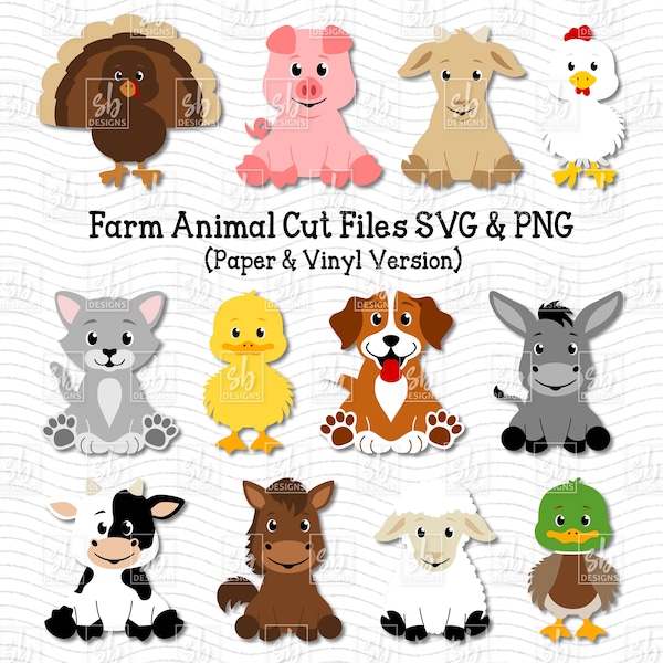 Farm Animal Cut Files, Farm Animal SVG, Farm Animal Clip Art, Cute Farm Animals, Baby Animal SVG, Farm Animal Cricut Cut Files, Animal SVG