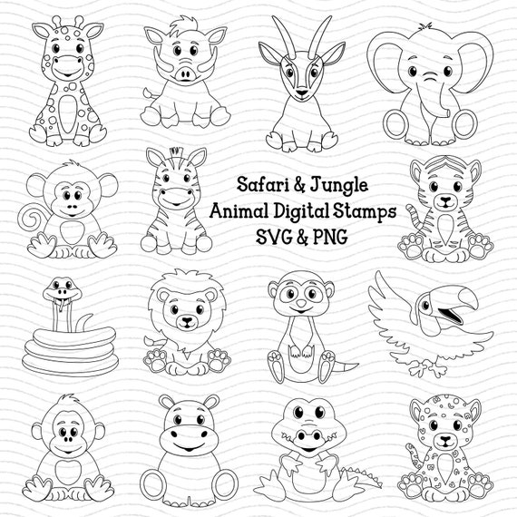 Download Zoo Animal Digital Stamps Jungle Animal Svg Safari Animal Etsy