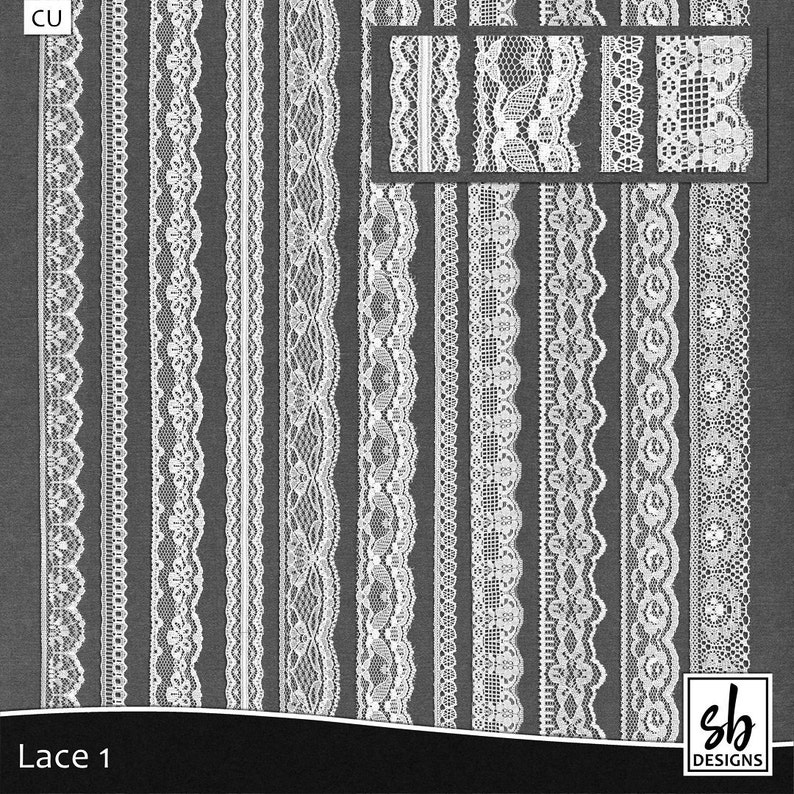Digital Lace - Lace Clip Art- Digital Scrapbooking Lace - Lace Border - Lace Embellishments - Printable Lace - Instant Download - CU OK image 1