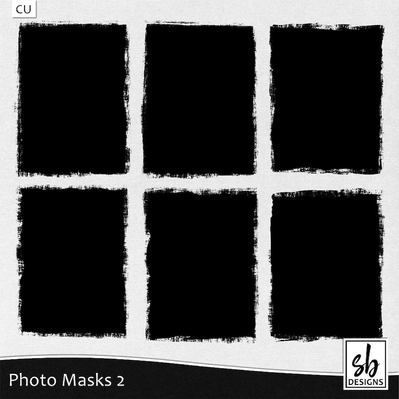 May include: Six black photo masks with a rough, textured, brushstroke border. The masks are arranged in a 3x2 grid. The text "Photo Masks 2" is at the bottom of the image.