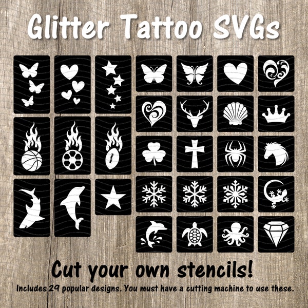 Glitter Tattoo Stencil SVGs, Glitter Tattoo Cut Files, Glitter Tattoo Designs, Vinyl Stencil SVGs, Face Painting Stencils, SVG Stencils