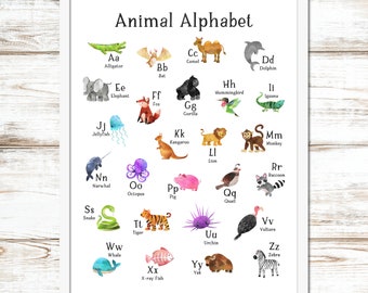 Affiche imprimable de l’alphabet animal, affiche de l’alphabet, affiche de l’alphabet imprimable, alphabet mignon, alphabet animal, affiche d’animal imprimable