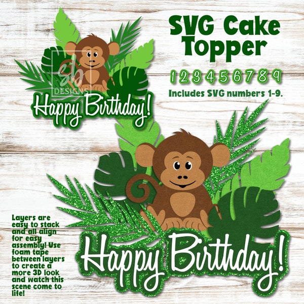 Monkey Cake Topper SVG, Monkey SVG, Cake Topper Cut File, Cricut Cake Topper, Cute Monkey Cake Topper, Baby Monkey Cake Topper SVG, Monkey