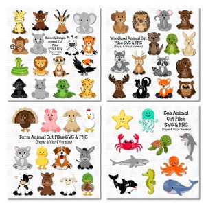 SVG de animais fofos, clipart de animais fofos, SVG de animais bebês, clipart de animais bebês, animais de zoológico, animais de fazenda, animais do oceano, animais da floresta