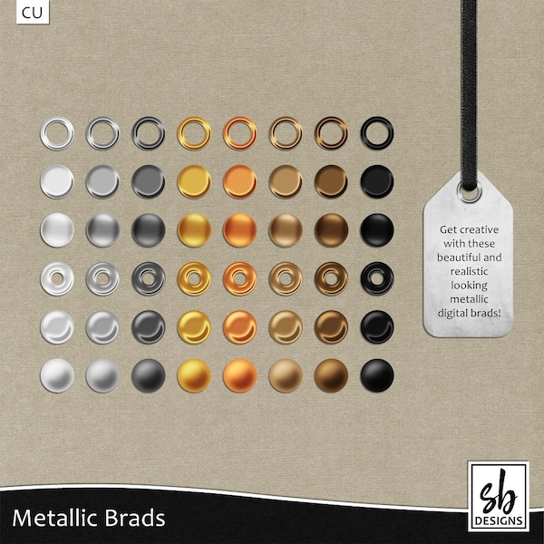 Brads numériques - Brad Clip Art - Brad Embellishments - Embellissements numériques - Digital Scrapbooking Brads - Téléchargement instantané - CU OK