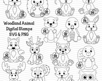 Woodland Animal Digital Stamps, Woodland Animal SVG, Woodland Animal Clip Art, Cute Woodland Animal, Woodland Animal Outlines, Woodland Baby