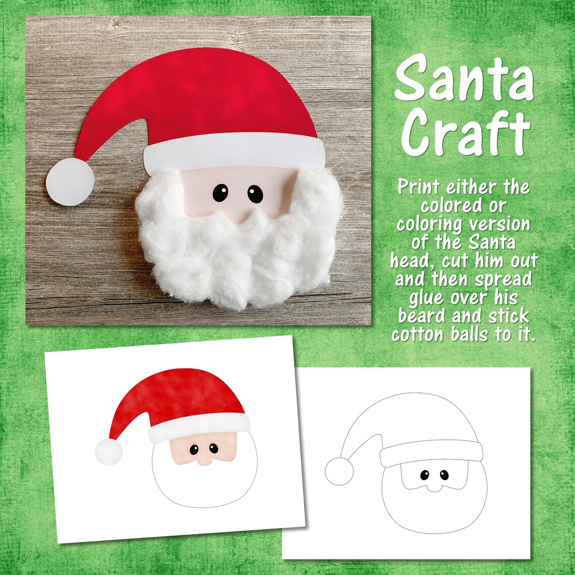 Christmas Kids Craft, Santa Craft, Printable Santa Clause Craft, Santa