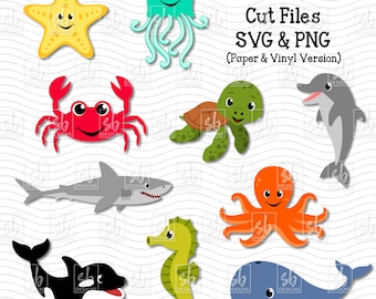 Sea Animal Cut Files, Sea Animal SVG, Sea Animal Clip Art, Cute Ocean Animals, Baby Ocean Animal SVG, Ocean Animal Cut Files, Animal SVG