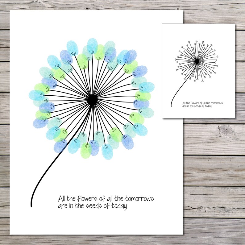 Dandelion Fingerprint Art Fingerprint Craft Dandelion Kids Etsy