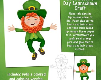 St. Patrick's Day Craft, Printable Craft, Leprechaun Craft, St. Patrick's Day Kids Craft, Printable Kids Craft, St. Patrick's Day Printable