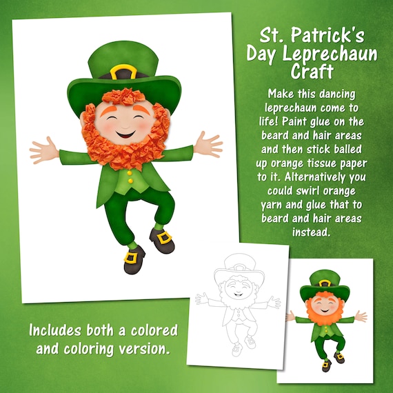 St. Patrick's Day Craft, Printable Craft, Leprechaun Craft, St. Patrick's Day Kids Craft, Printable Kids Craft, St. Patrick's Day Printable
