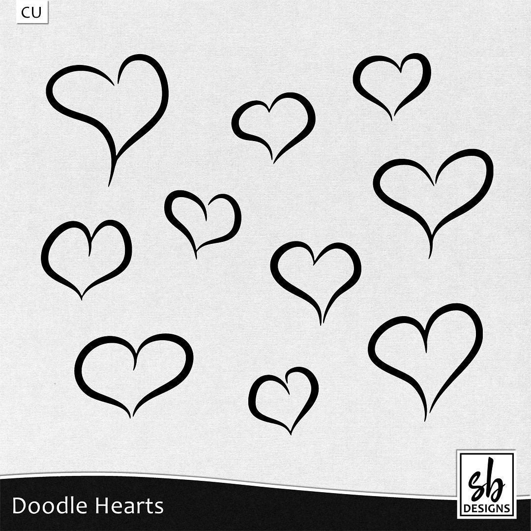 Heart Clip Art Heart Flourishes Heart Doodles Vector Etsy
