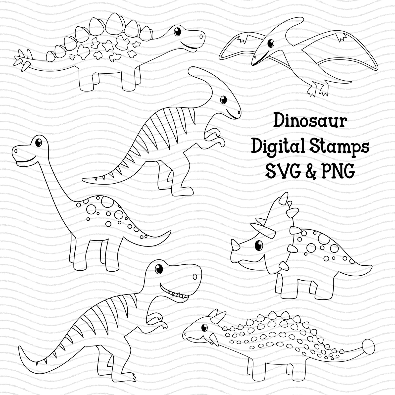 Dinosaur Digital Stamps Dinosaur SVG Dinosaur Clip Art Cute | Etsy