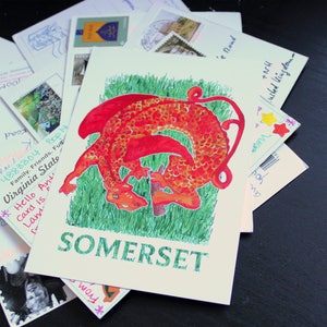 Le Dragon de Somerset/Wessex Dragon carte postale carte d’Art Illustration