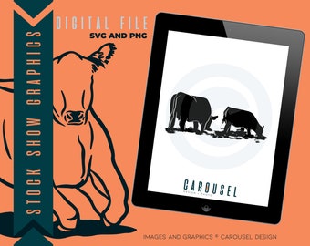 Krowa Cielę Para Pasących Się Zwierząt Hodowlanych Grafika - Plik Cyfrowy 2024