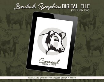 Pokaż ilustrację głowy cielęcia bydła - Grafika dla zwierząt gospodarskich - Plik cyfrowy PNG i SVG