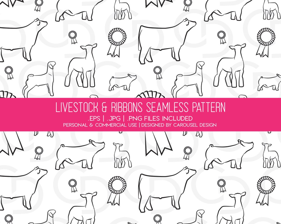 Livestock & Ribbons Seamless Digital Pattern File Digital File 2023 Etsy