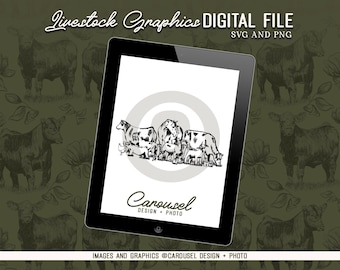 Sketched Group Livestock Graphic - Market, Dairy & Horse