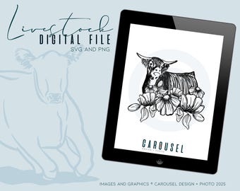 Wildflower Highland Illustration Livestock Graphic - Cyfrowy SVG i PNG