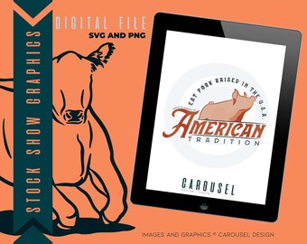 Grafika przedstawiająca zwierzęta gospodarskie z wieprzowiną z USA – cyfrowe pliki SVG i PNG