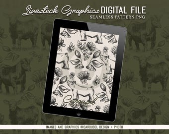 Pretty Petals Show Pig Illustration Seamless Digital Pattern File