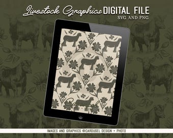 Olive Floral Lamb Illustration Seamless Digital Pattern File