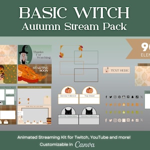 Basic Witch Autumn Stream Pack | Twitch Stream Overlay Pack | Twitch Overlay | Twitch Stream Overlay | Twitch Stream Pack | Canva Template