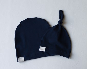 British Made 2 Pack Double knotted baby hat Navy 