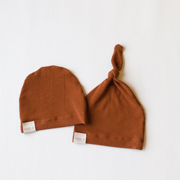 Rust Orange Infant & Toddler Hat - Top Knot Hat - Infant Beanie - Little K Company