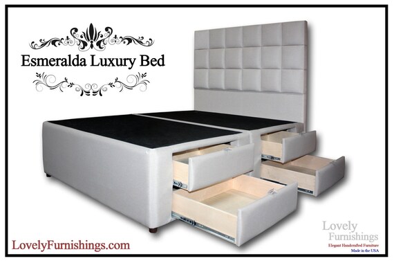 Queen Bed Frame Handcrafted Upholstered Linen With Drawers Queen Bed Frame Handcrafted Upholstered, Queen Storage Bed With 4 Drawers