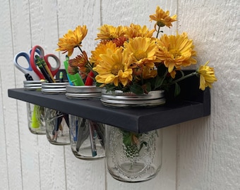 Wooden Wall-Mounted 4 Mason Jar Holder