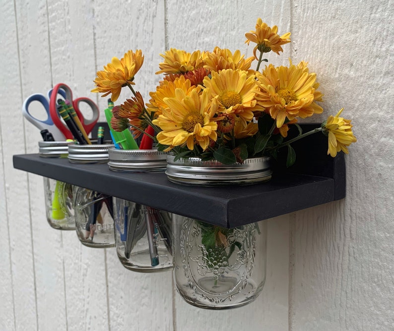 Wooden WallMounted 4 Mason Jar Holder Etsy