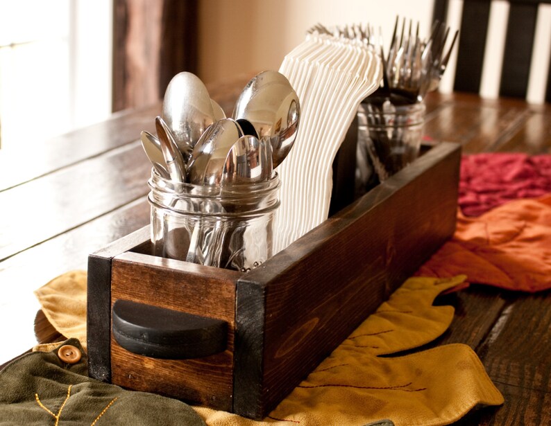 Wooden Table Caddy/centerpiece With Handles Etsy