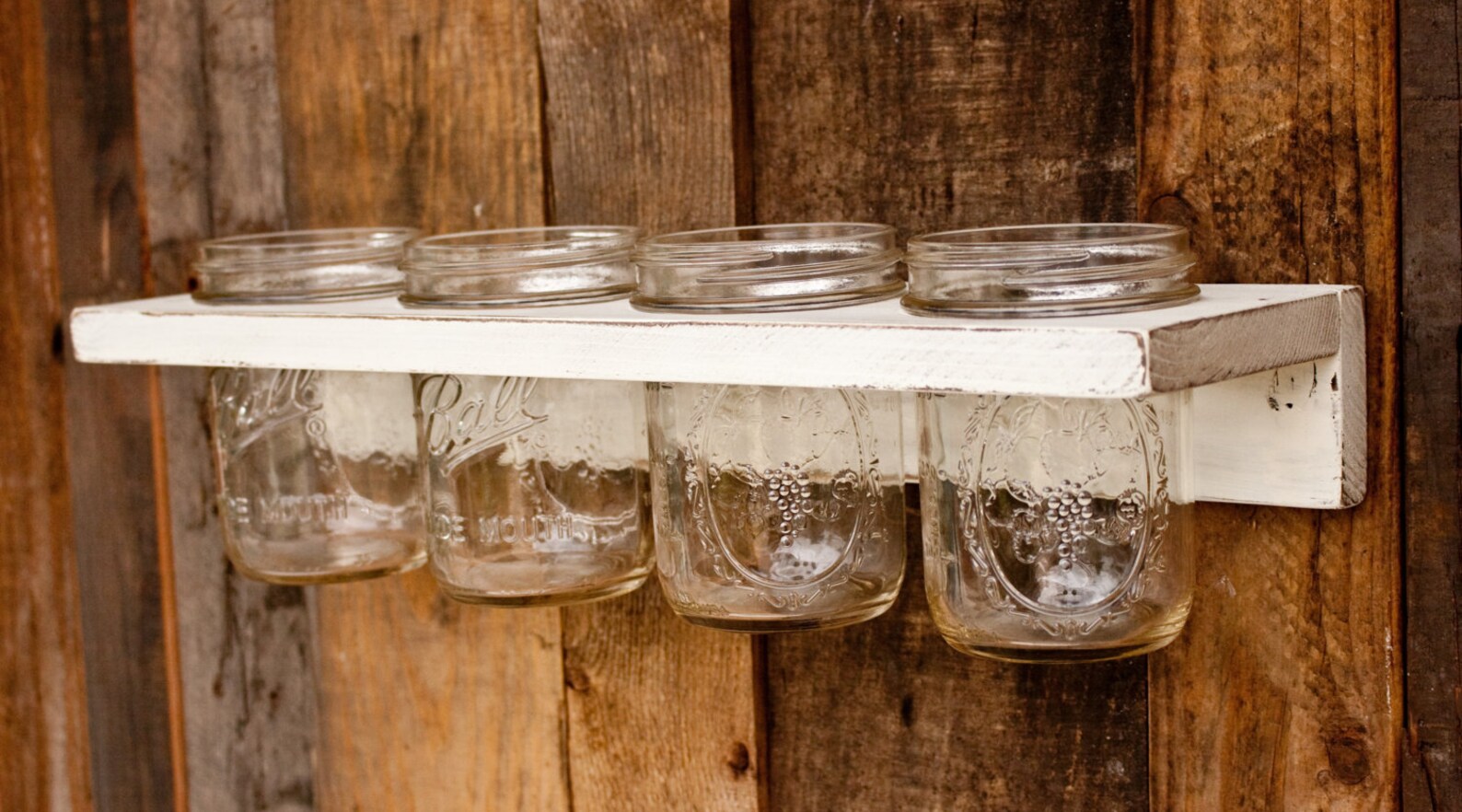Wooden WallMounted 4 Mason Jar Holder Etsy