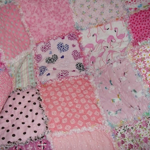 Baby Girl Rag Quilt ~ Just Pink ~ Pink flowers~Dots~Stripes~Princess~Cats~ I spy!