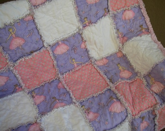 Baby Girl Rag Quilt ~ Ballerina ~ Pink ~ Lavender