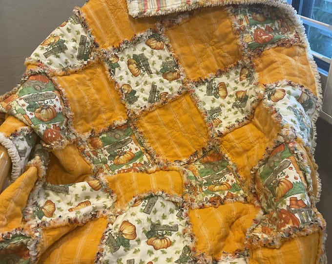 Pumpkin Farm Rag Quilt, Country Chic Rag Quilt, Lap Quilt, Farmhouse ...