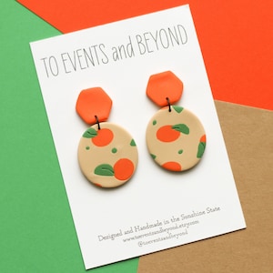 Orange Earrings - Peach Earrings - Citrus Earrings - Circle Dangle Earrings - Fruit Earrings - Polymer Clay Earrings  - Statement Earrings