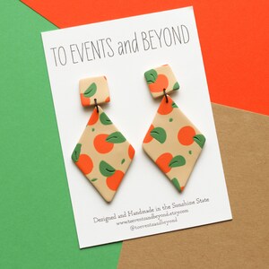 Orange Earrings - Peach Earrings - Citrus Earrings - Diamond Dangle Earrings - Fruit Earrings - Polymer Clay Earrings  - Statement Earrings