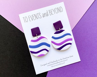 Purple Stripe Earrings - Circle Dangle Earrings - Polymer Clay Earrings - Spring Earrings - Statement Earrings - Polymer Clay Jewelry