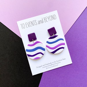 Purple Stripe Earrings - Circle Dangle Earrings - Polymer Clay Earrings - Spring Earrings - Statement Earrings - Polymer Clay Jewelry
