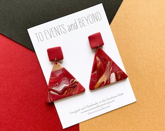 Maroon Marble Earrings - Triangle Dangle Earrings - Polymer Clay Earrings - Marble Earrings - Statement Earrings - Polymer Clay Jewelry