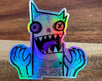 Halloween Holographic skeleton Monster bones sticker 3 inch