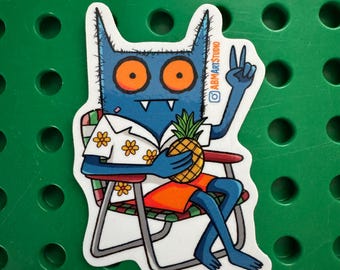 Beach Monster Sticker – Vacation Vibes Vinyl Decal | Funny Pineapple Monster by ABM Art Studio